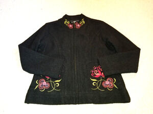 VINTAGE Womens Sweater/Jacket-CARSON-bl boiled wool embroider Icelandic design-M
